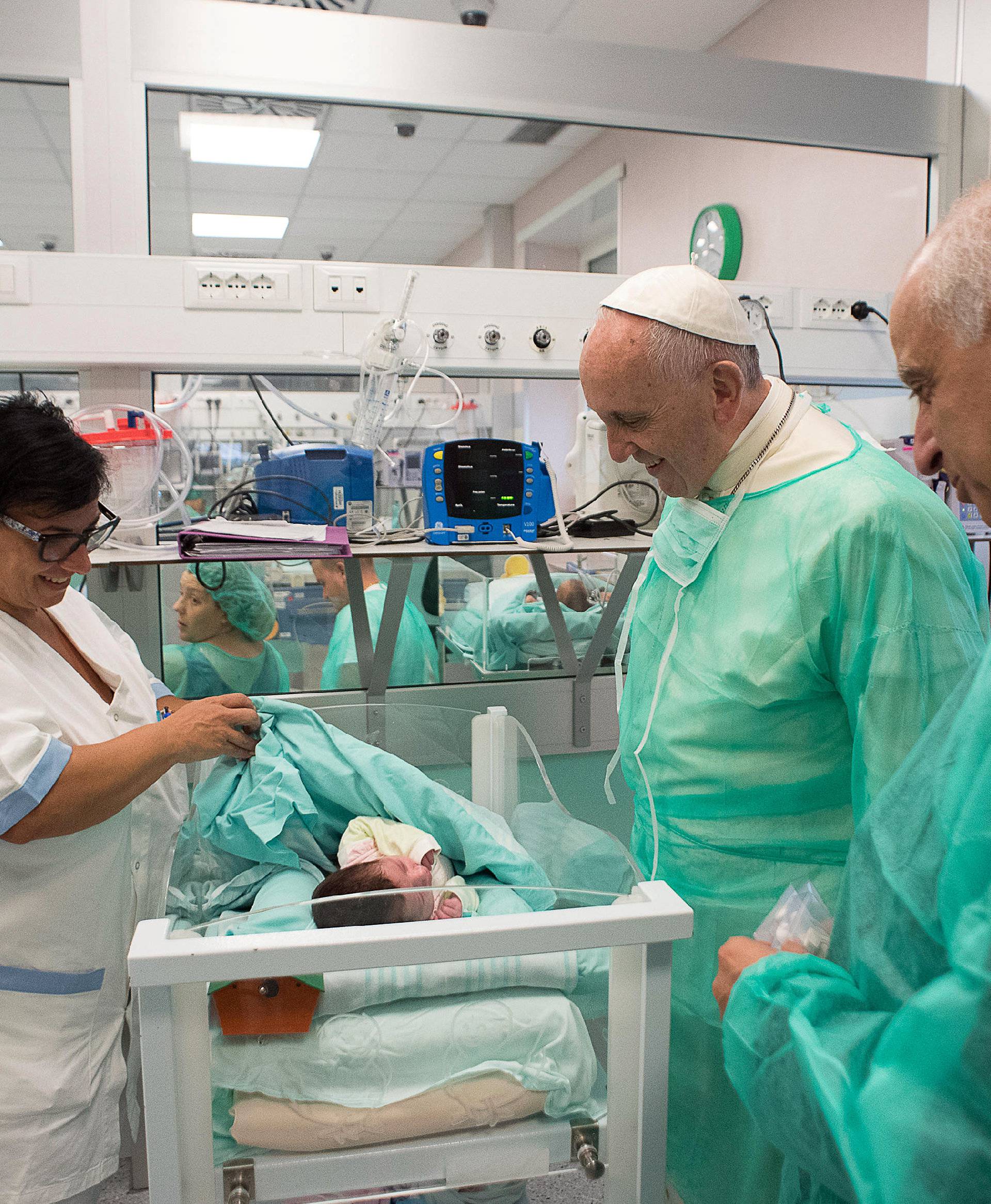 Pope Francis visits the nursery at the San Giovanni hospital in Rome