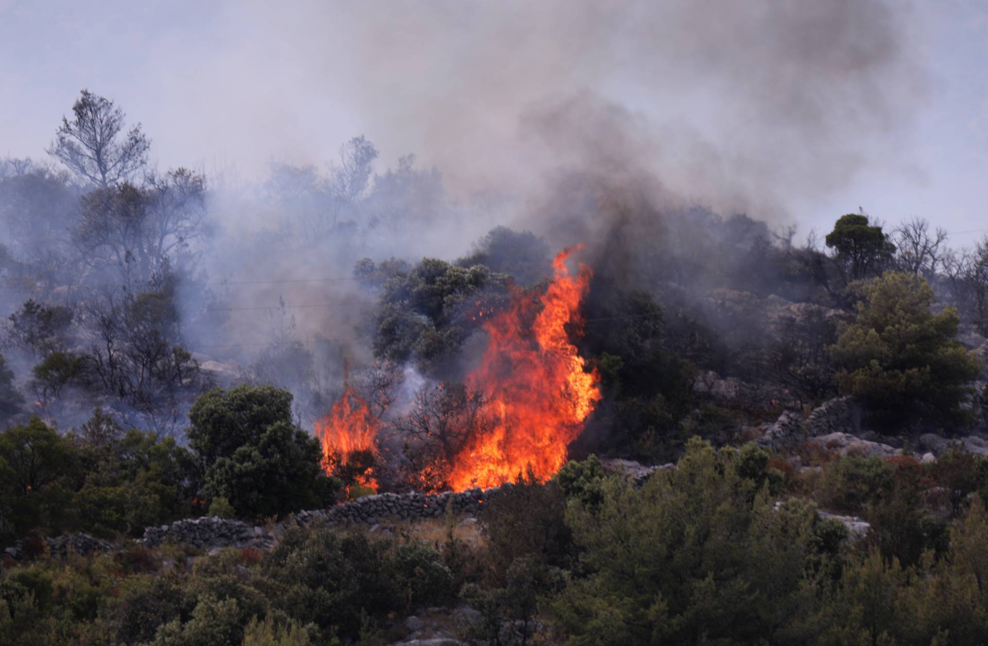 VIDEO: Požar u Marini kraj Trogira približio se kućama, vatrogascima pomažu kanaderi