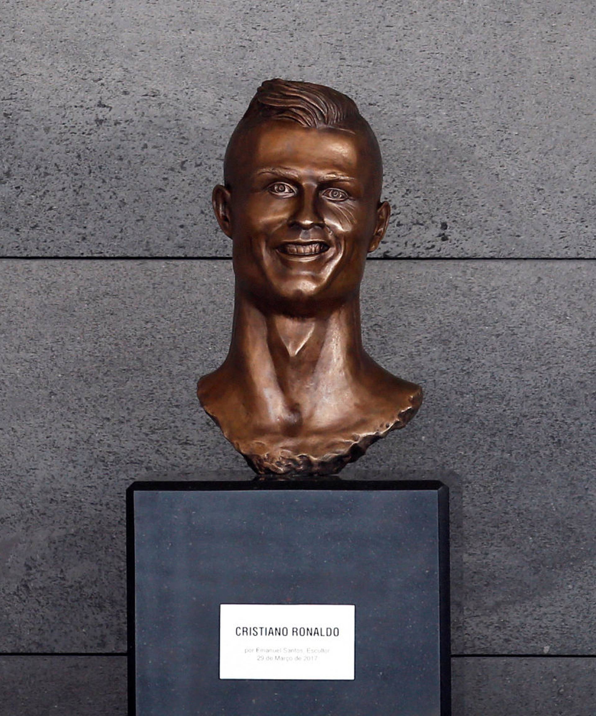 A bust of Real Madrid forward Cristiano Ronaldo is seen before the ceremony to rename Funchal airport as Cristiano Ronaldo Airport in Funchal