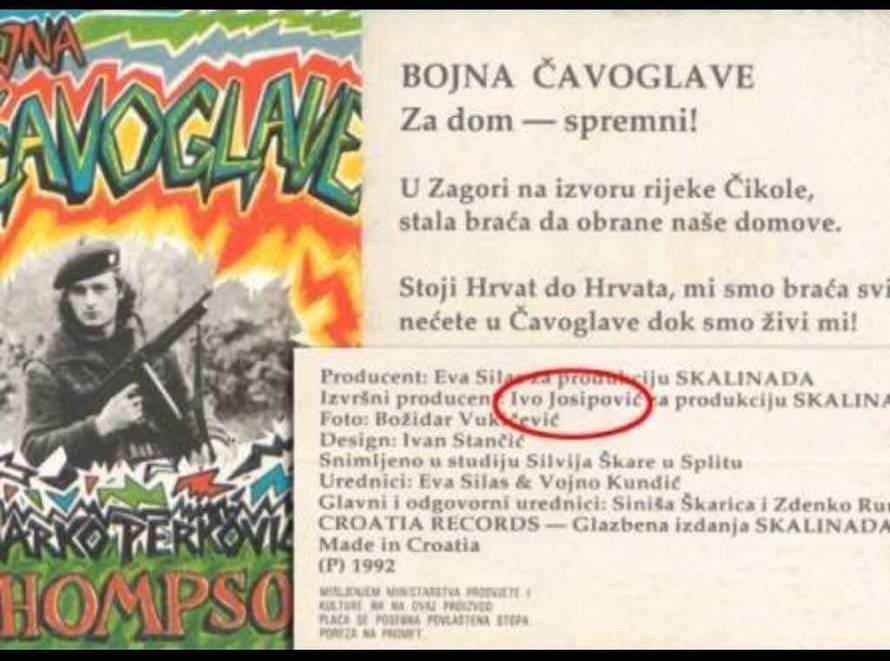 Ivo Josipović je producent Thompsonove Bojne Čavoglave. Ali to nije bivši predsjednik...