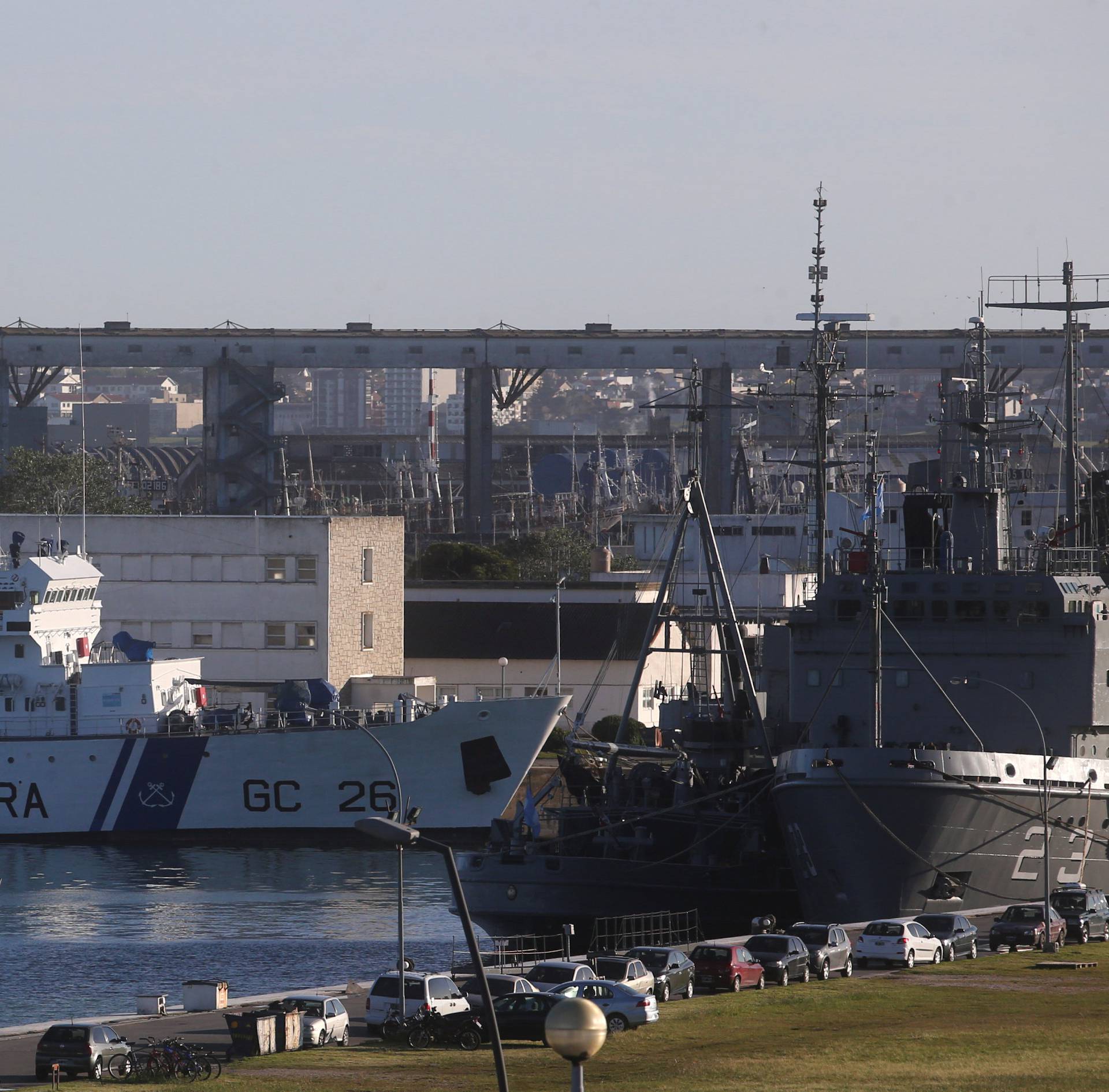 An Argentine Coast Guard ship is seen at at the naval base where the missing at sea ARA San Juan submarine sailed from, in Mar del Plata