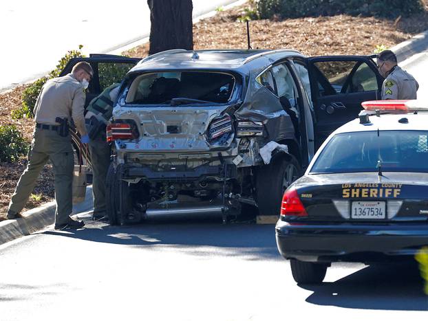 Vicinity of a scene where Tiger Woods was involved in a car crash near Los Angeles