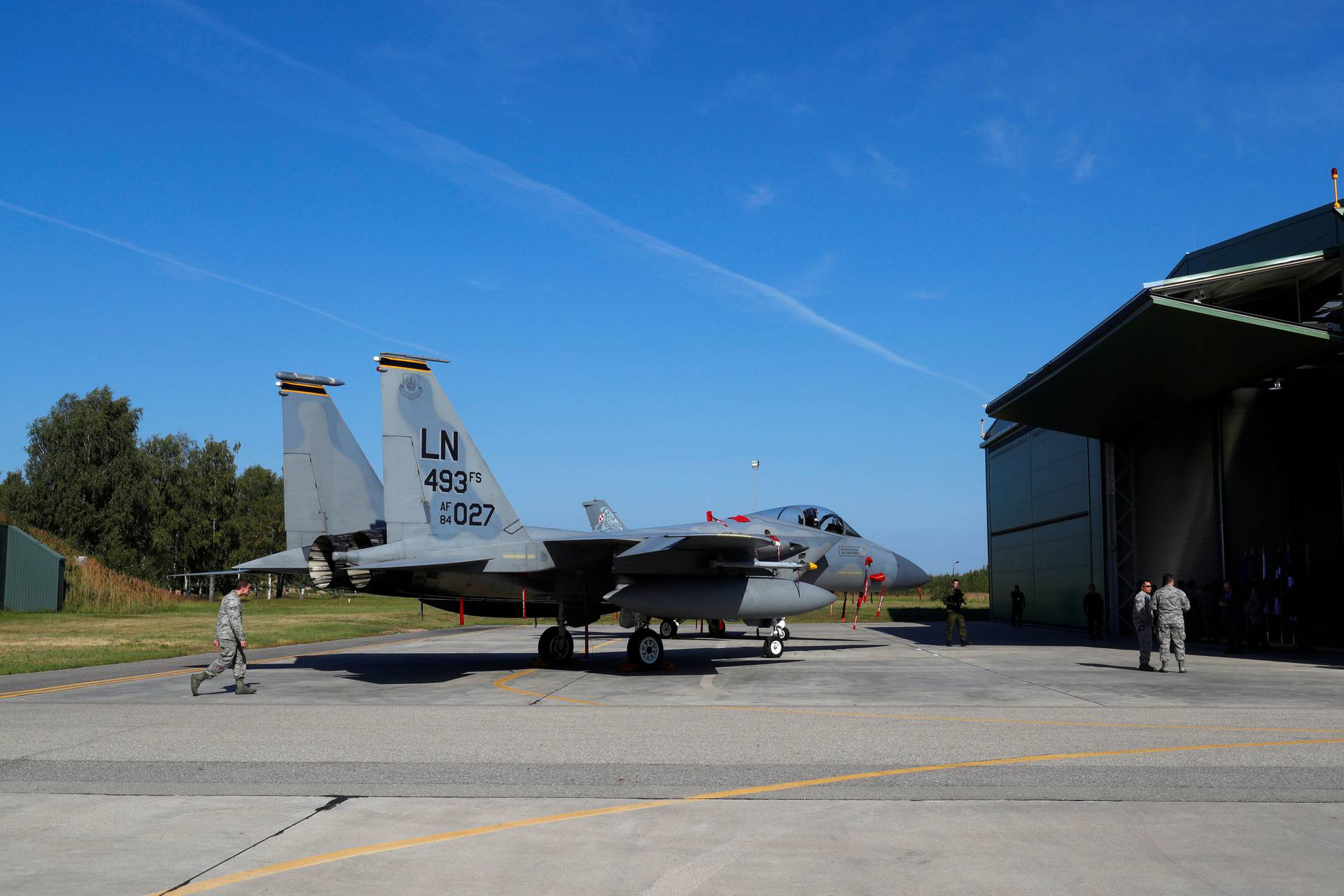 FILE PHOTO: U.S. Air Force F-15C Eagle fighter is seen during NATO Baltic air policing mission takeover ceremony in Siauliai