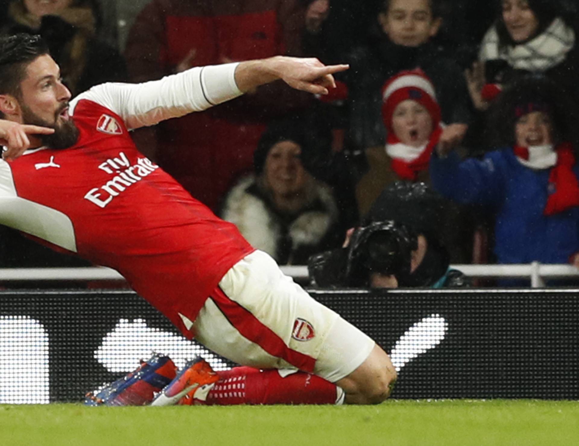 Arsenal's Olivier Giroud celebrates scoring their first goal