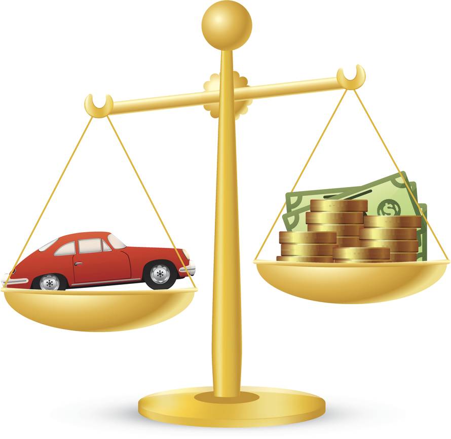 Car and money on scales