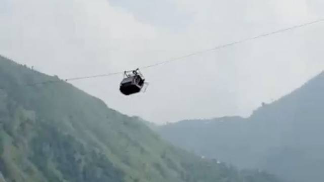 A view shows cable car carrying students stranded mid-air in Battagram