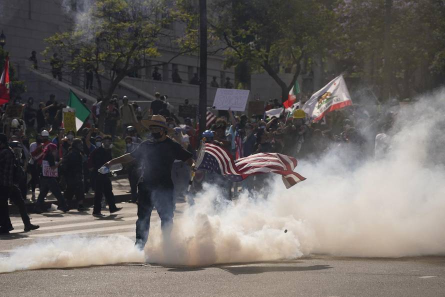 Protest against federal immigration sweeps, in Los Angeles