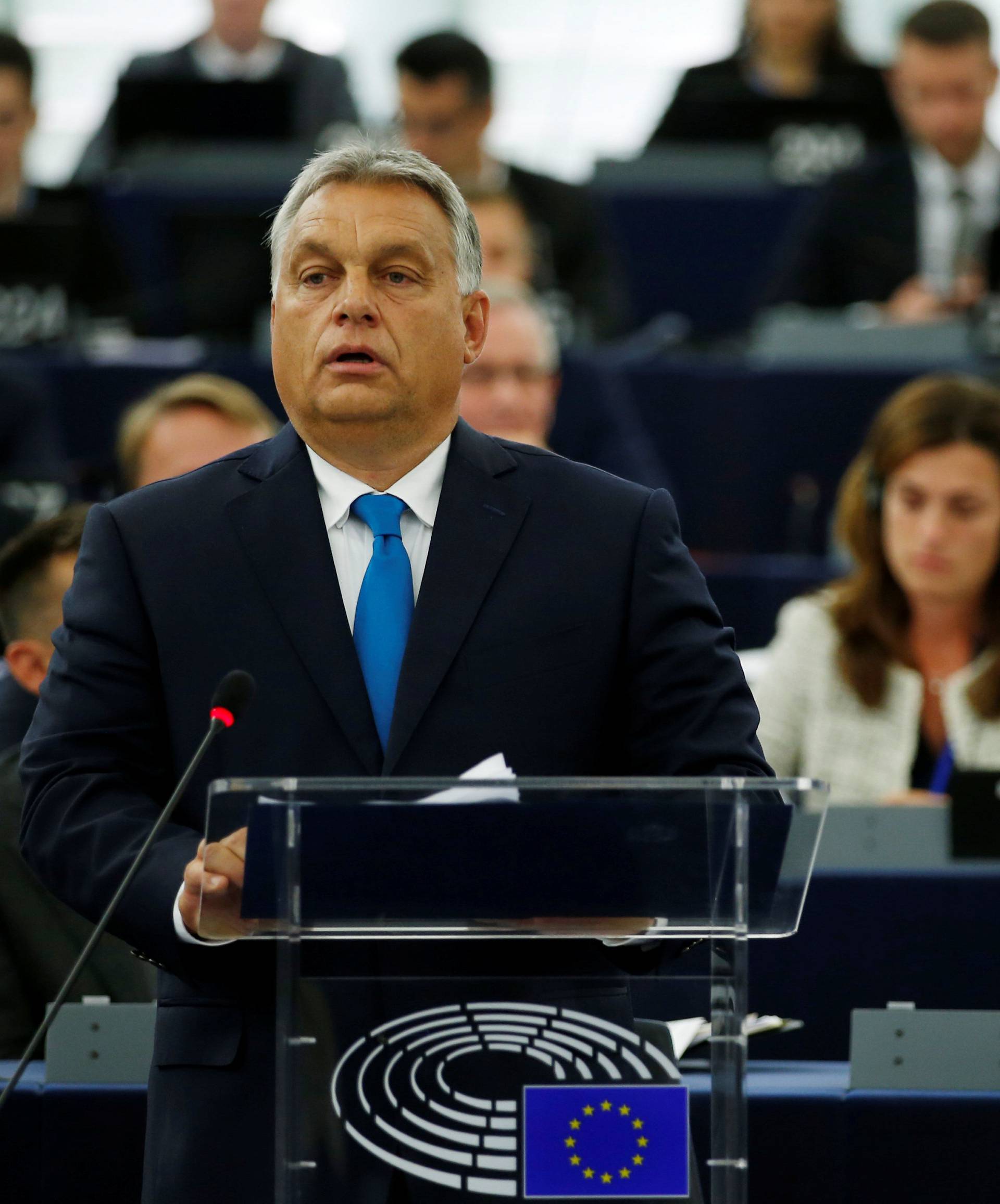 Hungarian Prime Minister Orban delivers a speech during a debate on the situation in Hungary at the European Parliament in Strasbourg
