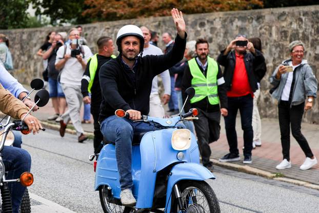 Ulrich Siegmund, AfD party's Saxony-Anhalt state election candidate, attends a Simson lightweight motorcycle ride in Quedlinburg