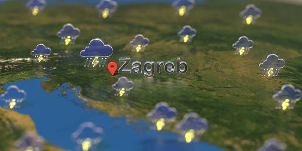 Stormy,Weather,Icons,Near,Zagreb,City,On,The,Map,,Weather