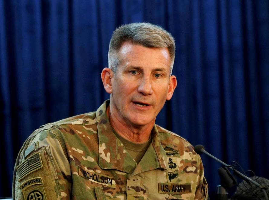 FILE PHOTO: U.S. Army General John Nicholson, Commander of Resolute Support forces and U.S. forces in Afghanistan, speaks during a news conference in Kabul