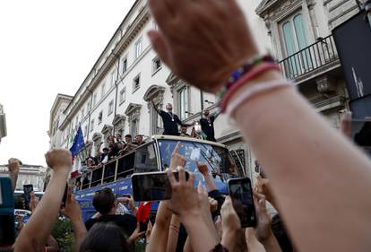 The Italy team drive through Rome on a open top bus tour after they won Euro 2020