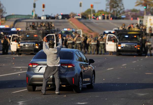 Protest following multiple detentions by Immigration and Customs Enforcement (ICE), in Paramount