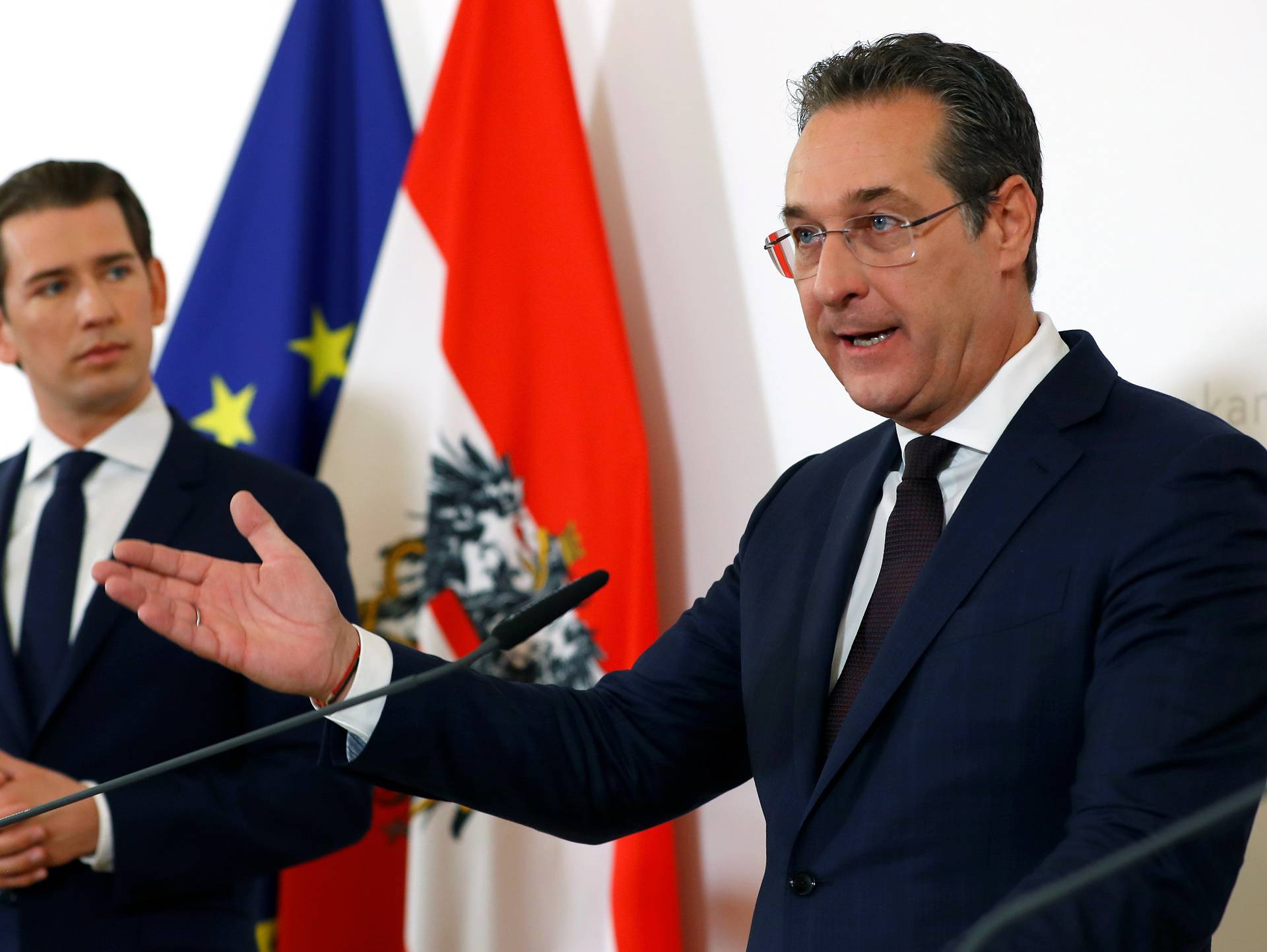 Austria's Chancellor Sebastian Kurz and Vice Chancellor Heinz-Christian Strache attend a news conference in Vienna