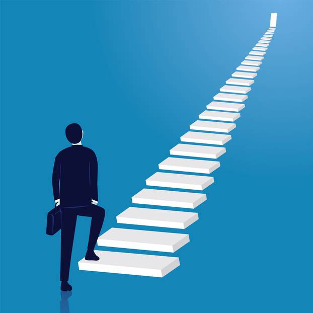 Vector,Illustration.,Business,Journey,Concept.,Future,Success.,First,Step.,Businessman