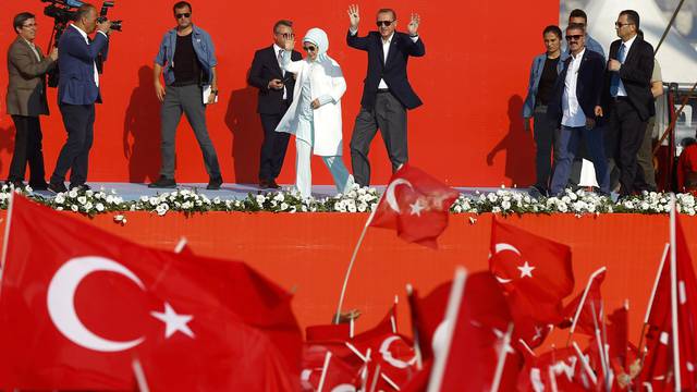 Turkish President Erdogan and his wife  Emine Gulbaran attend Democracy and Martyrs Rally in Istanbul
