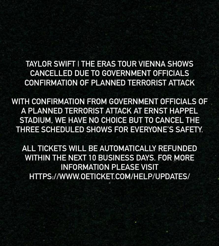 Cancellation of Taylor Swift's The Eras Tour shows in Vienna