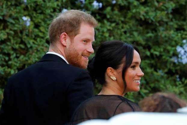 The Duke and Duchess of Sussex, Prince Harry and his wife Meghan, arrive to attend the wedding of fashion designer Misha Nonoo at Villa Aurelia in Rome