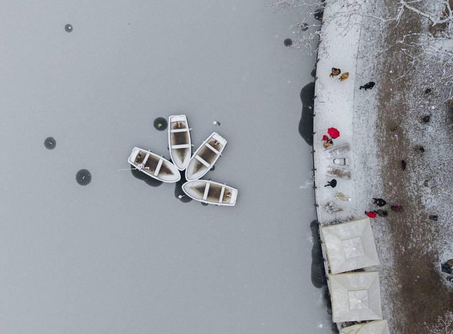 Snow-covered Maksimir park in Zagreb