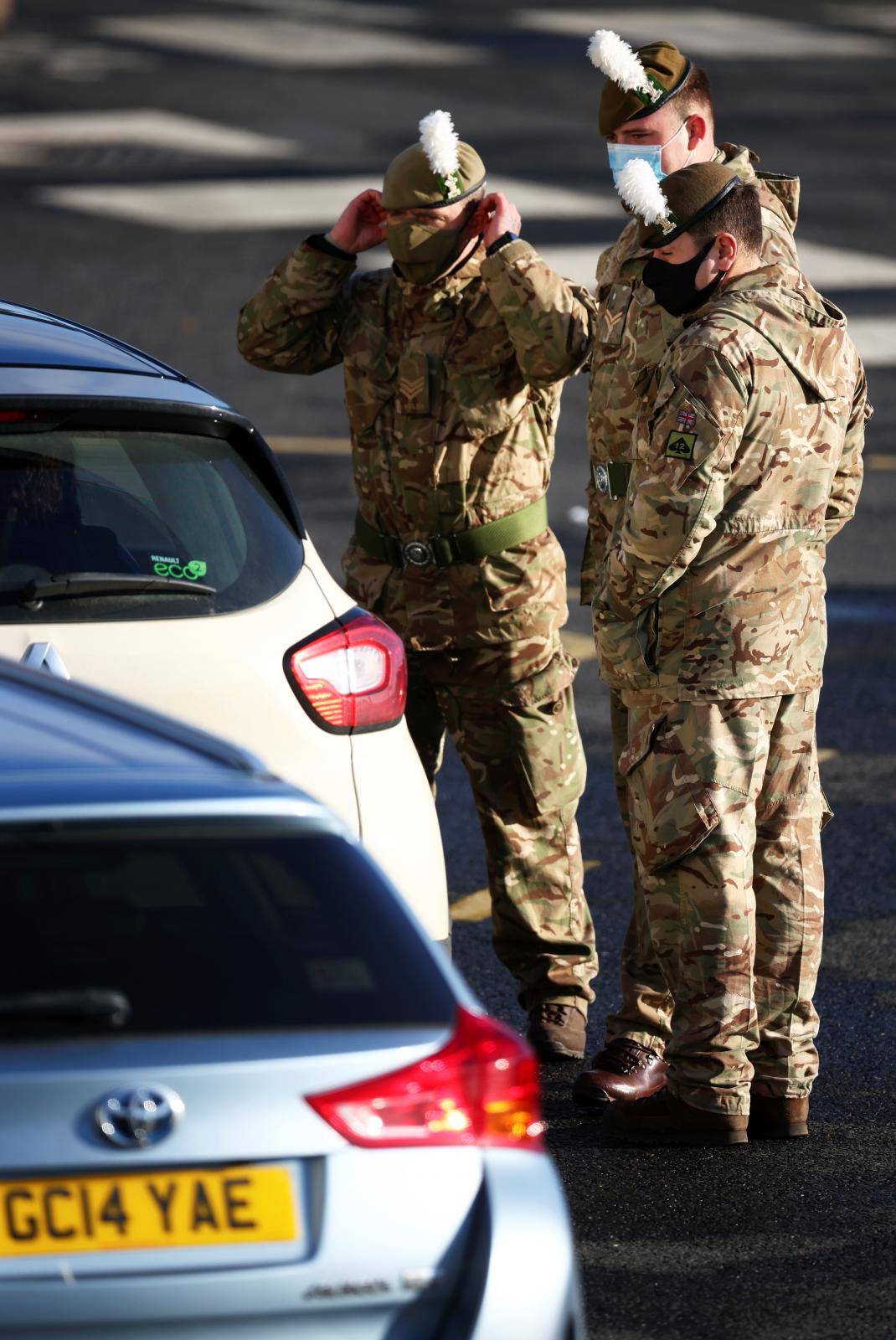 British soldiers check cars at the entrance of the Port of Dover