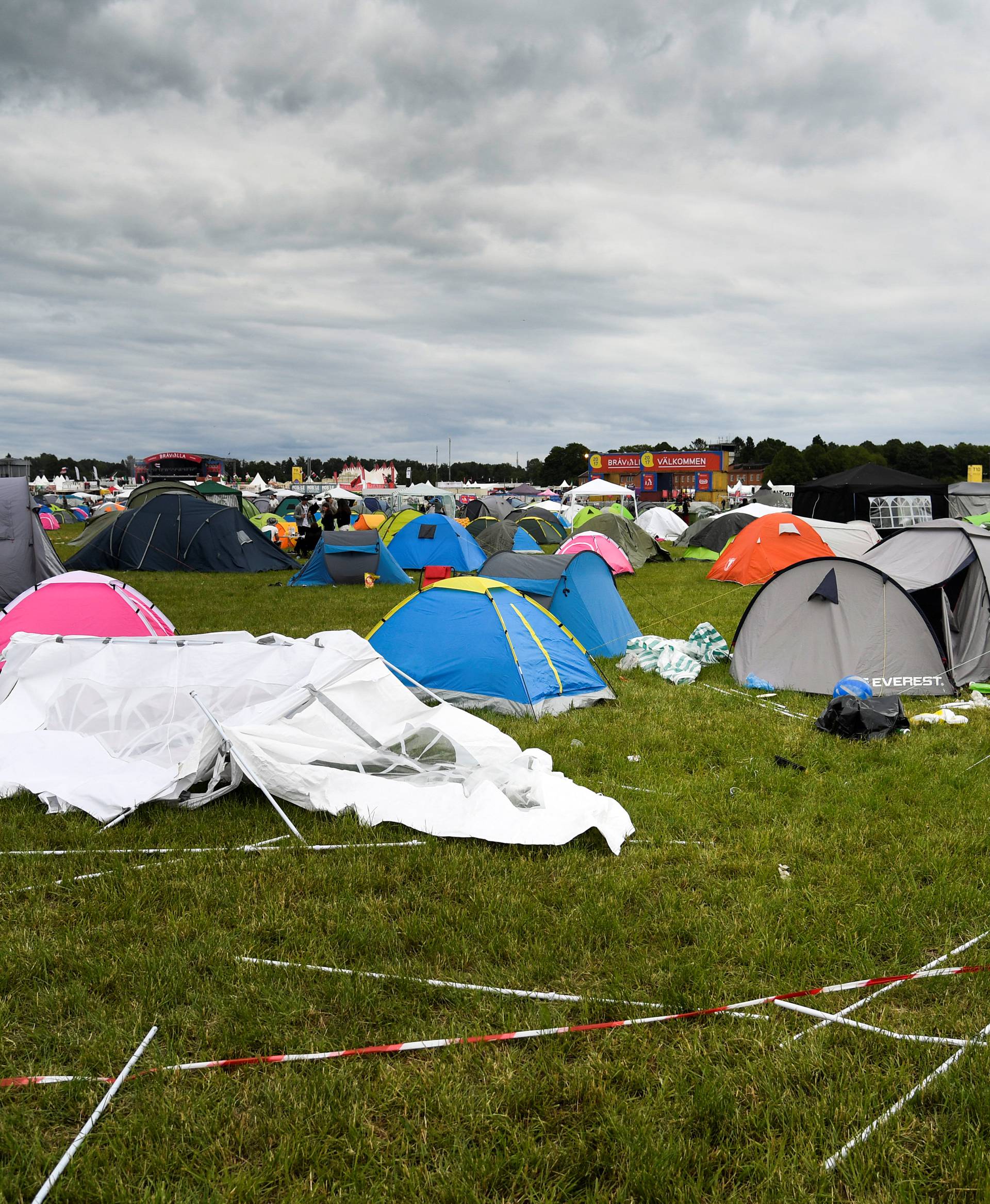 The camping site of the Bravalla festival is pictured on its last day, in Norrkoping