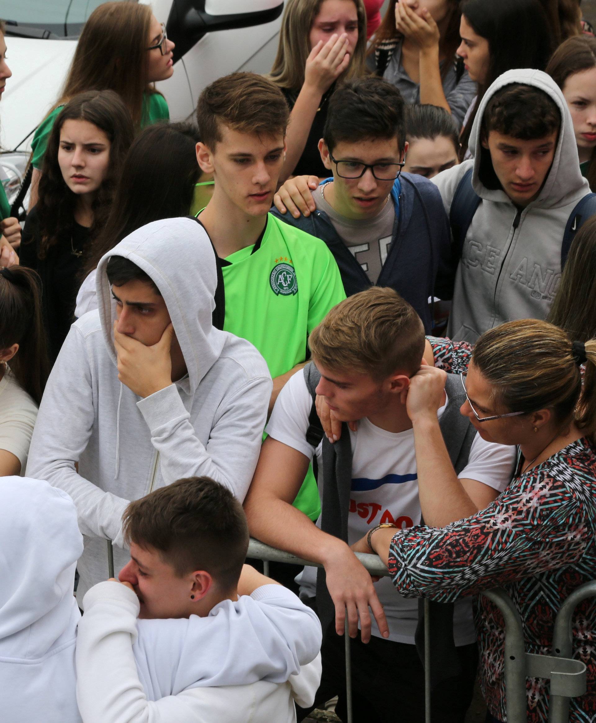 Fans of Chapecoense soccer team are pictured in  front of the Arena Conda stadium in Chapeco