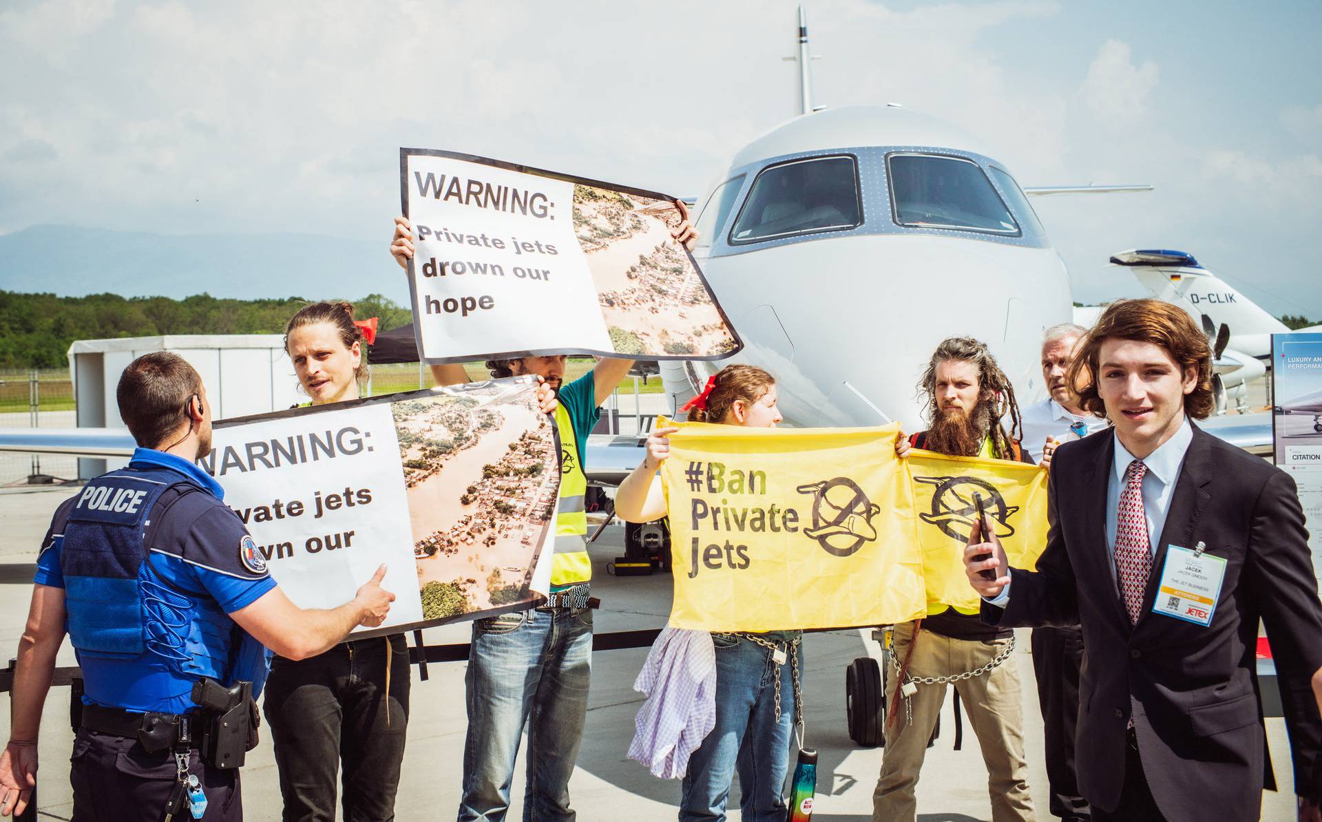 Activits protest against private jets at EBACE in Geneva