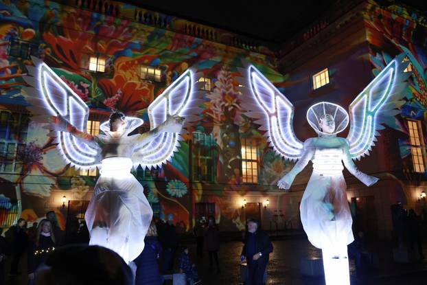 The Berlin State Opera house is illuminated during the Festival of Lights in Berlin