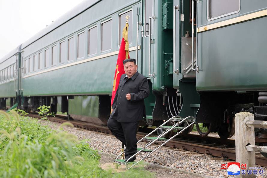 FILE PHOTO: North Korean leader Kim Jong Un visits a flood-affected area near the border with China, in North Pyongan Province