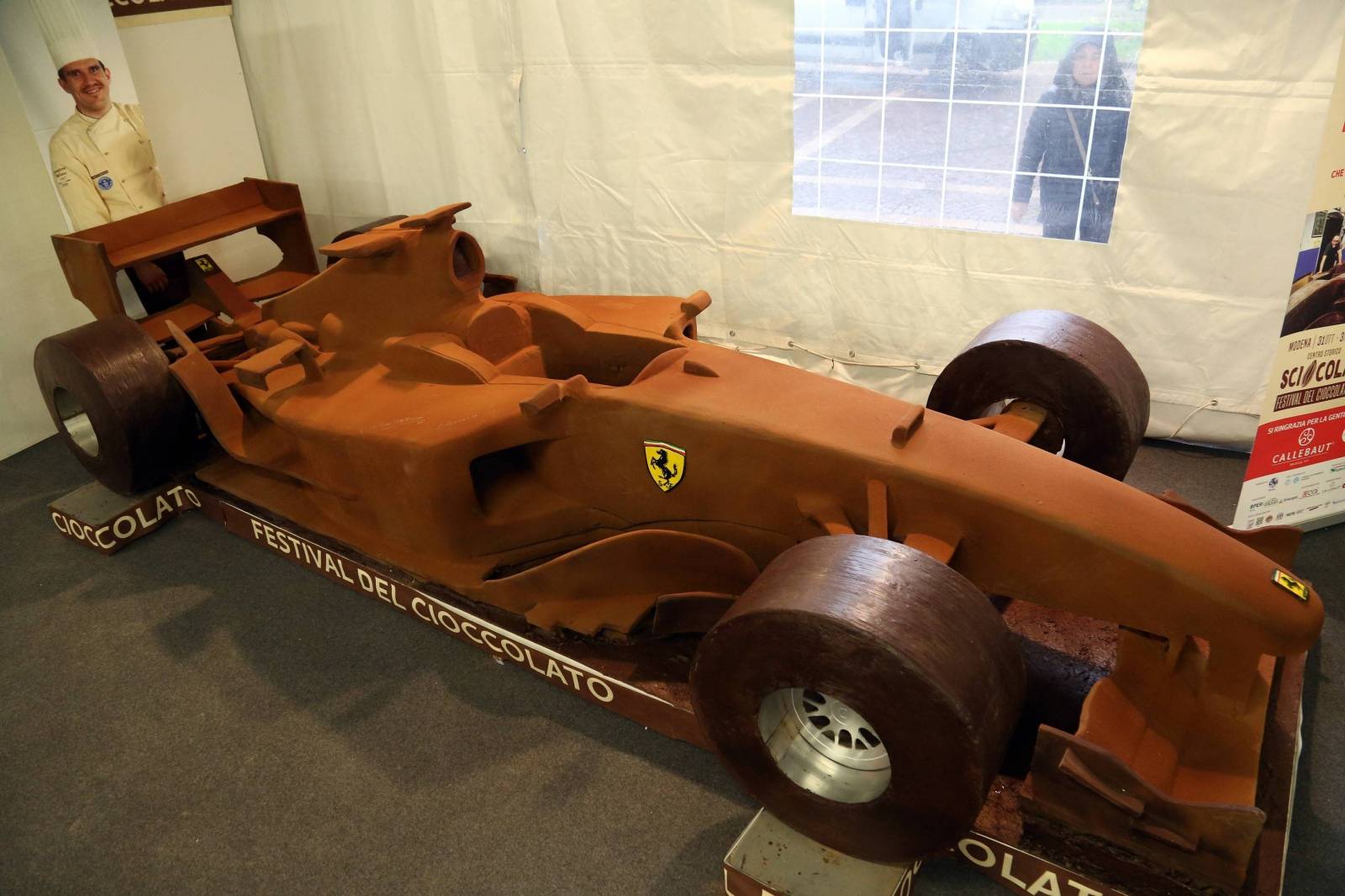 A chocolate reproduction of the Ferrari F2004, the most successful car driven by Michael Schumacher