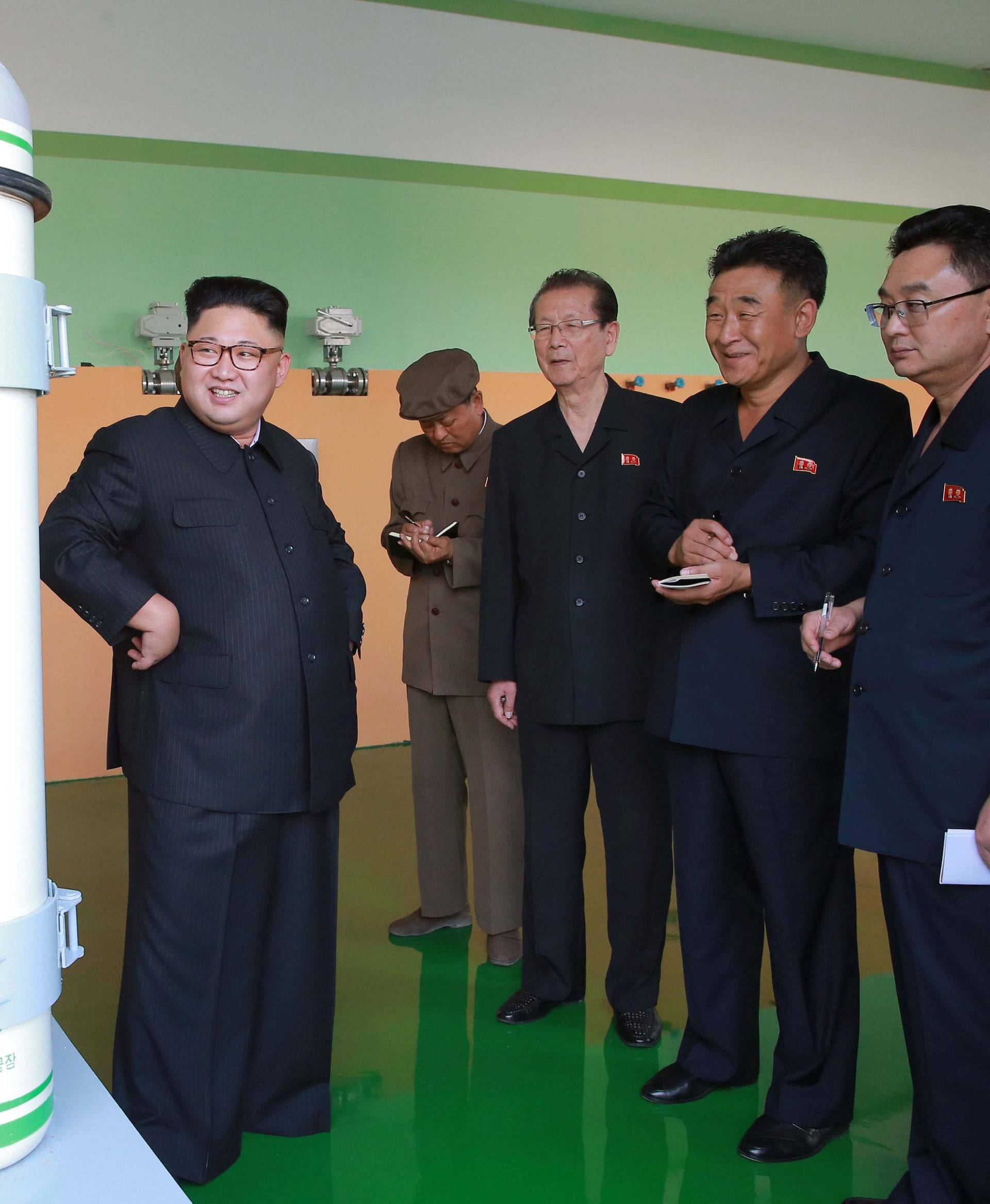 North Korean leader Kim Jong Un gives field guidance to the newly-built Medical Oxygen Factory