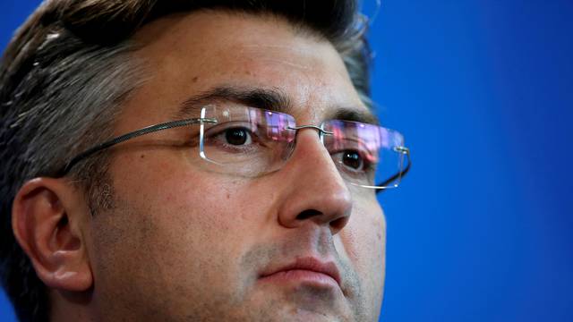 FILE PHOTO: Croatia's Prime Minister Plenkovic addresses a news conference at the chancellery in Berlin