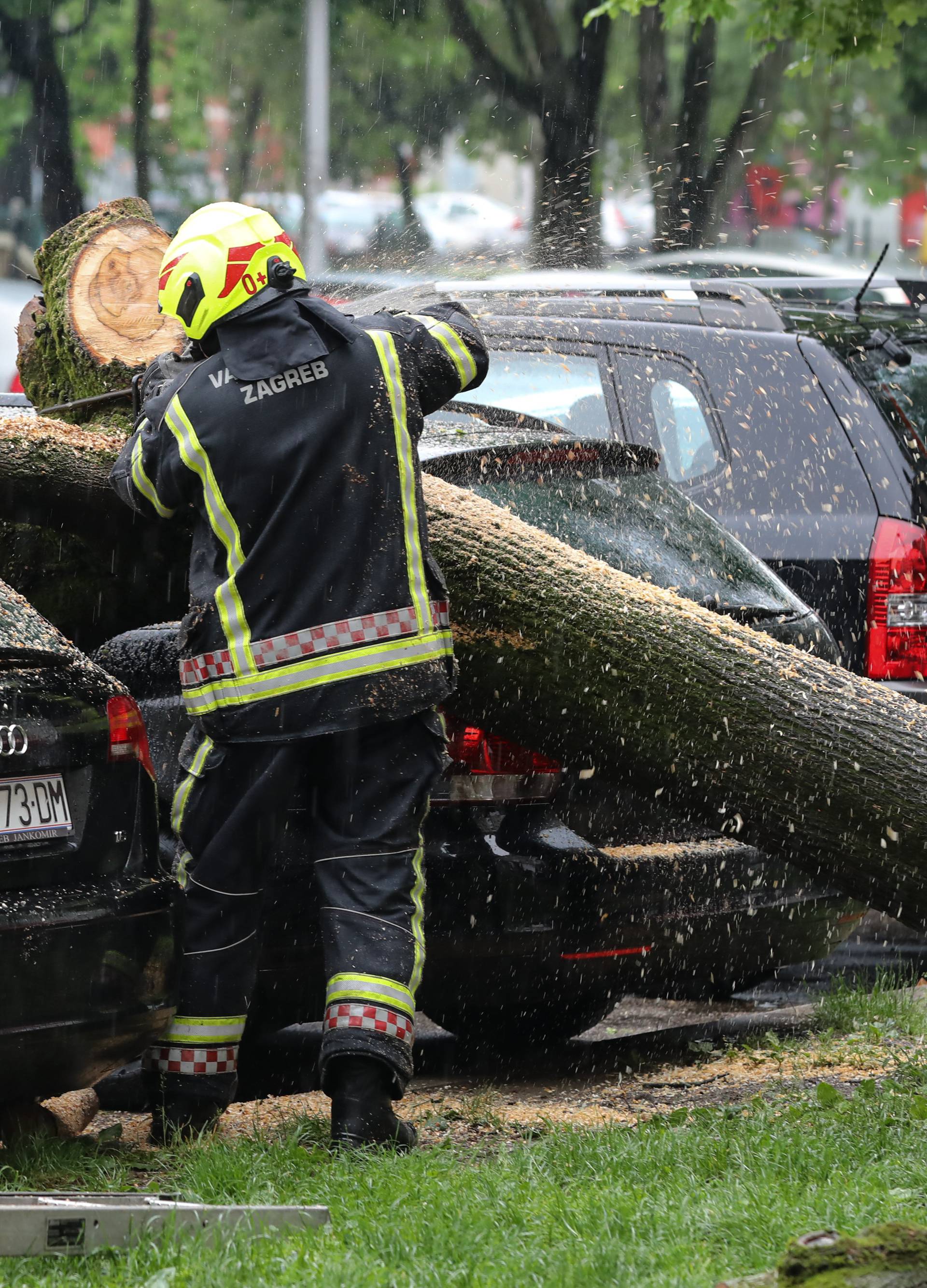 Drvo u Zagrebu palo na aute: 'Užas, samo je počelo pucati'