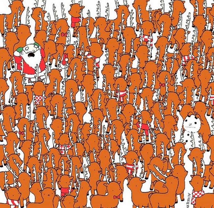 Tko može pronaći medvjeda koji se sakrio među sobovima?