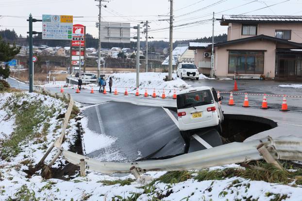 Roadway collapses in Aomori as strong quake rocks northeastern Japan