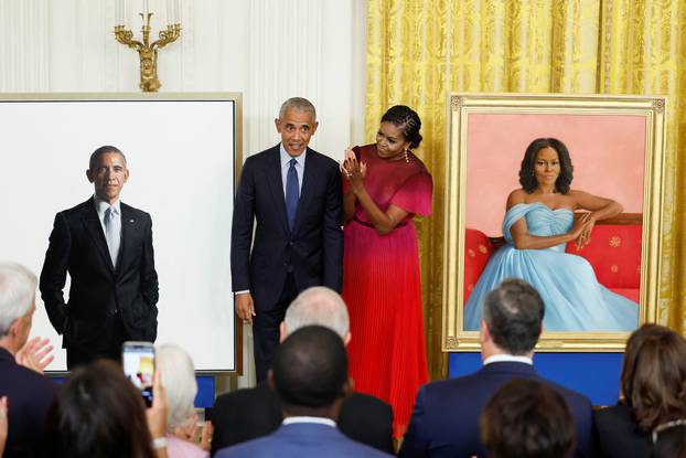White House ceremony to unveil portraits of former U.S. President Barack Obama and former first lady Michelle Obama, in Washington