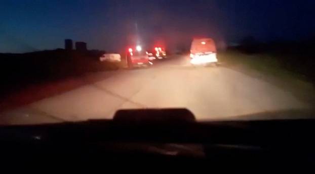 Screenshot from a video published by the Palestinian Red Crescent shows the last moments during the incident in which aid workers were killed in Israeli fire in the southern Gaza Strip