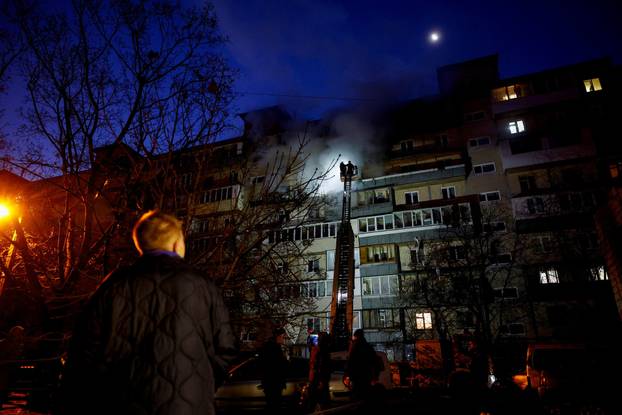 Aftermath of an overnight Russian drone and missile strike in Kyiv