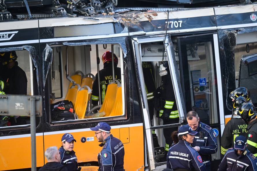 Aftermath of tram derailment in Milan