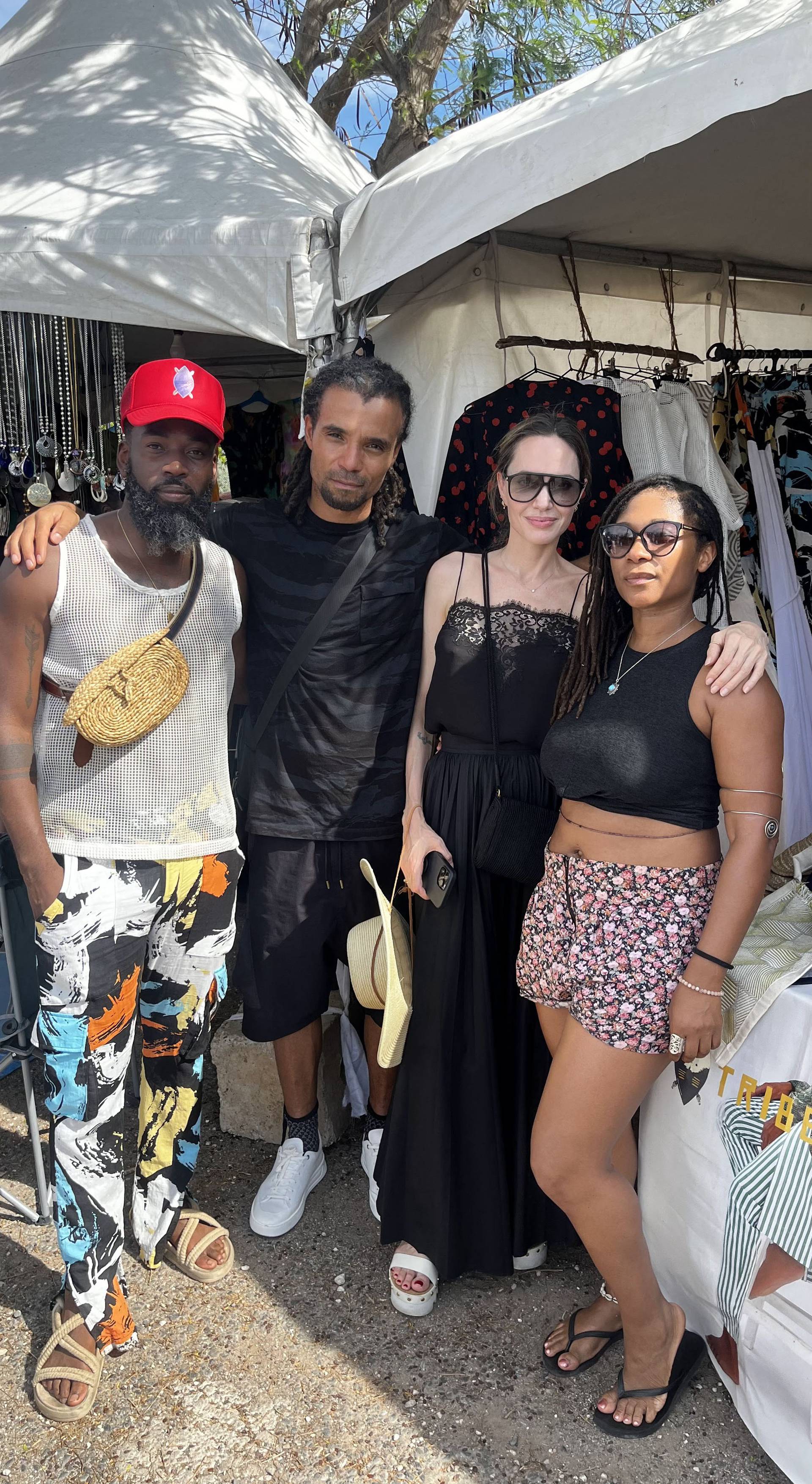 Angelina Jolie visits local fashion brand Tribe Nine Studios’ booth at the Calabash Literary Festival in Jamaica