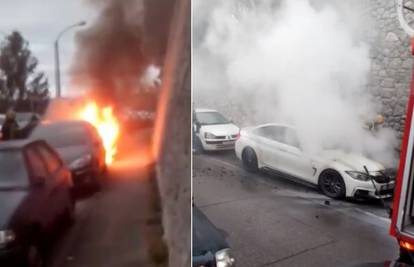 Snimka iz Rijeke: Izgorio bijeli BMW, istražuju uzrok požara