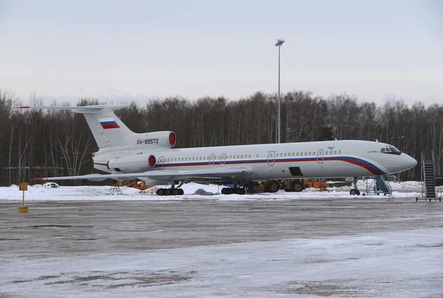Tupolev Tu-154 stands on tarmac of Chkalovsky military airport north of Moscow
