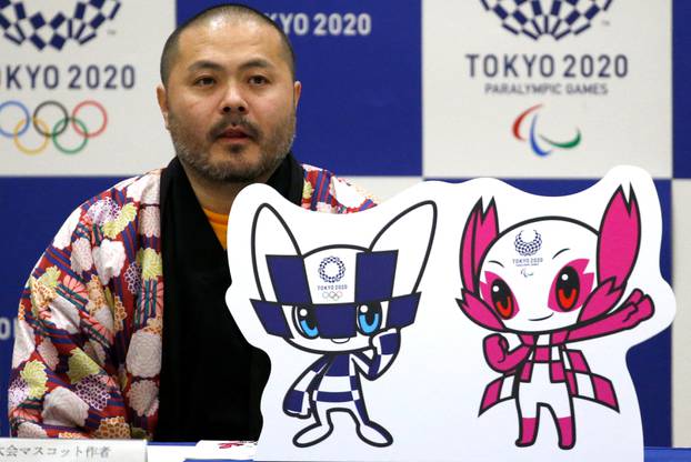 The designer of winning mascots Ryo Taniguchi attends a news conference after Tokyo Olympics organizers unveiled the mascots for the Tokyo 2020 Olympics and Paralympics in Tokyo