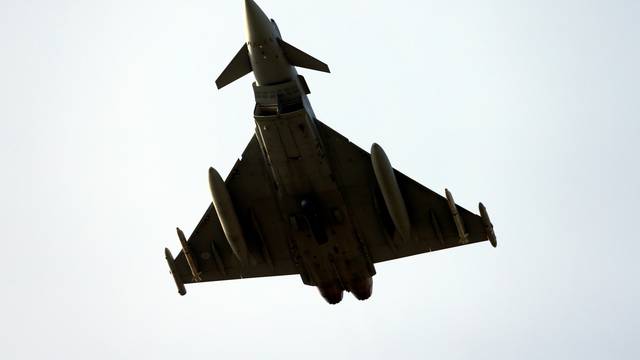 A Eurofighter Typhoon takes off during tests organised by Armasuisse to replace the fighter jets of the Swiss Air Force during a media visit in Payerne