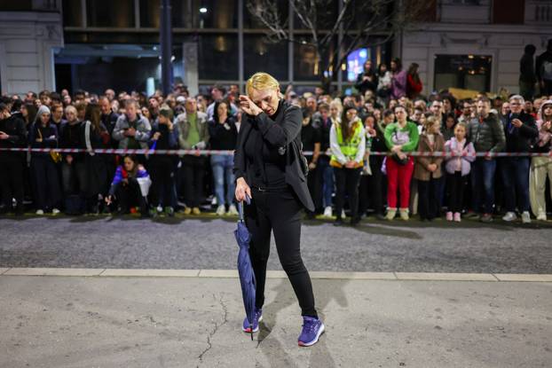Dijana Hrka, mother of Stefan who was killed in Novi Sad disaster, attends a protest to support students from across Serbia as they converge in the capital Belgrade for mass protests over the fatal November 2024 Novi Sad railway station roof collapse