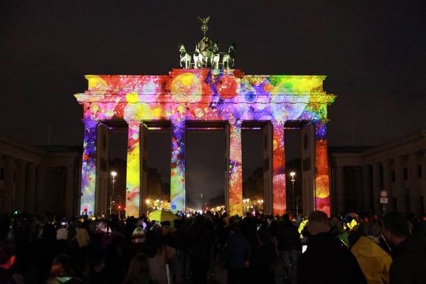 The Brandenburg Gate is illuminated during the Festival of Lights in Berlin