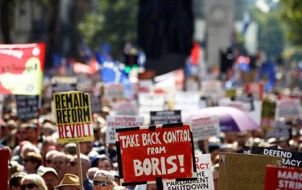 Anti-Brexit protestors demonstrate at Whitehall in London