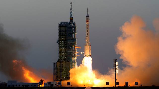 Shenzhou-11 manned spacecraft carrying astronauts Jing Haipeng and Chen Dong blasts off from the launchpad  in Jiuquan