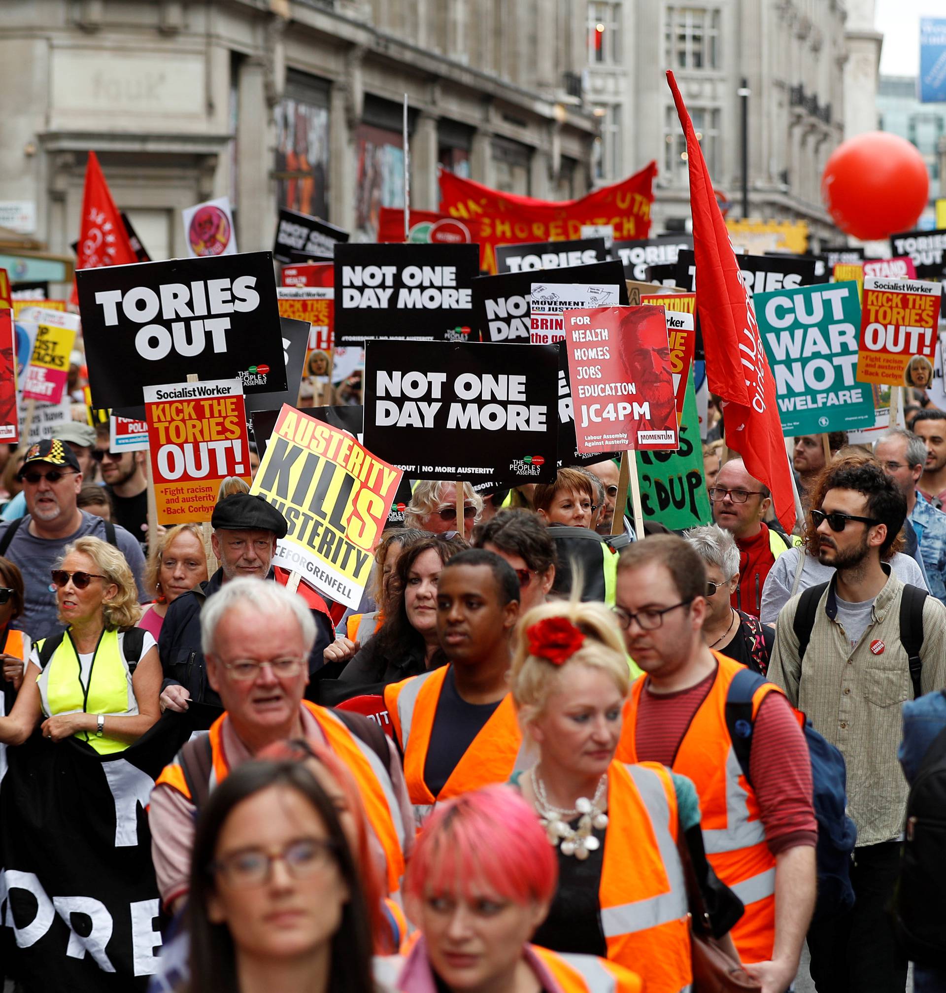 Demonstrators set off for Parliament Square on an anti-austerity rally and march organised by campaigners Peoples' Assembly, in central London