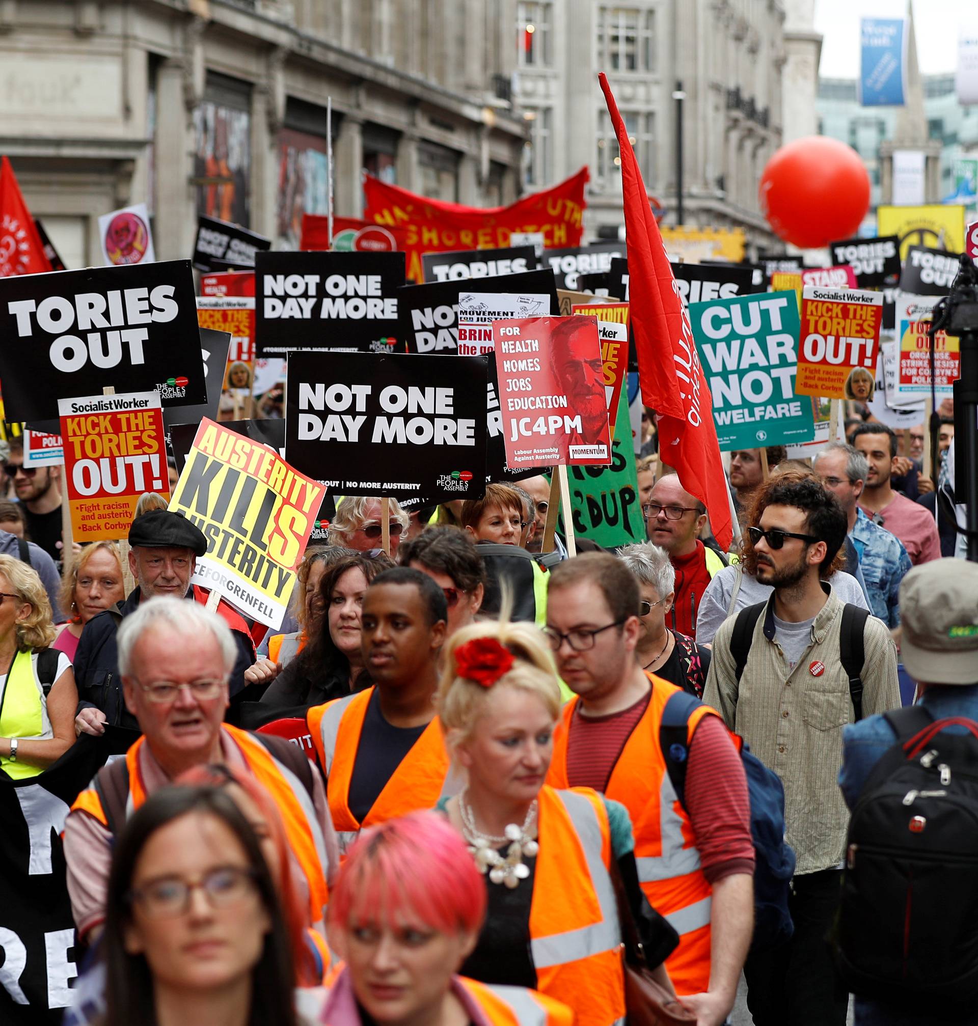 Demonstrators set off for Parliament Square on an anti-austerity rally and march organised by campaigners Peoples' Assembly, in central London